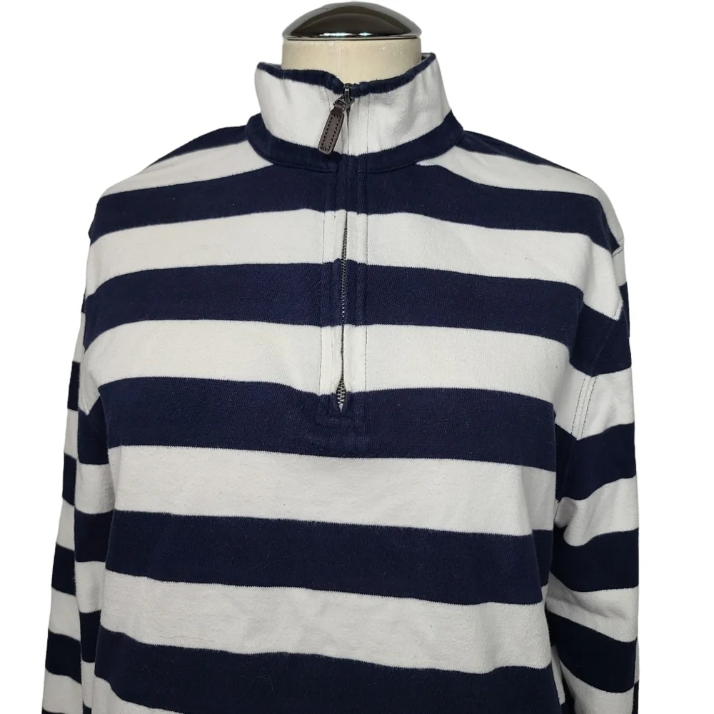 J. Crew Mercantile Blue White Cotton Jersey Half Zip Pullover Sweater M